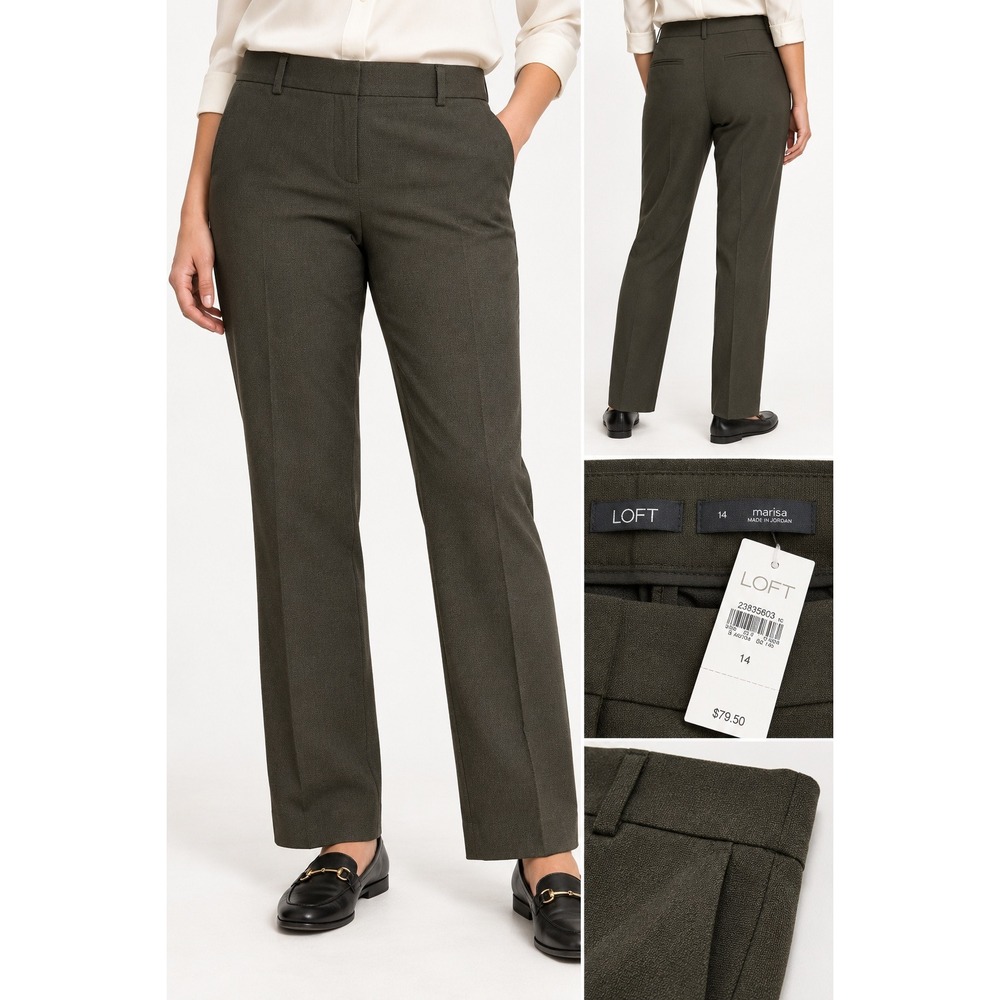 LOFT Marisa Fit Straight Leg Dress Pants Dark Olive Green Size 14 NWT 23835603